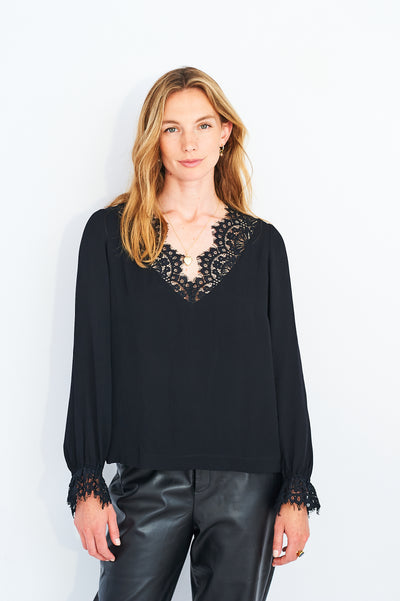 Ren lace trim top in black