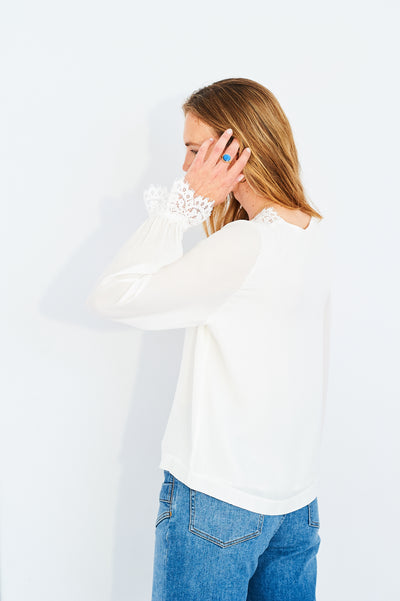 Ren lace trim top in ivory