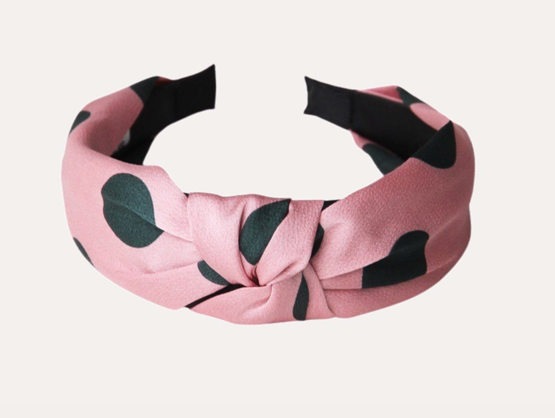 Pink and green polka dot headband