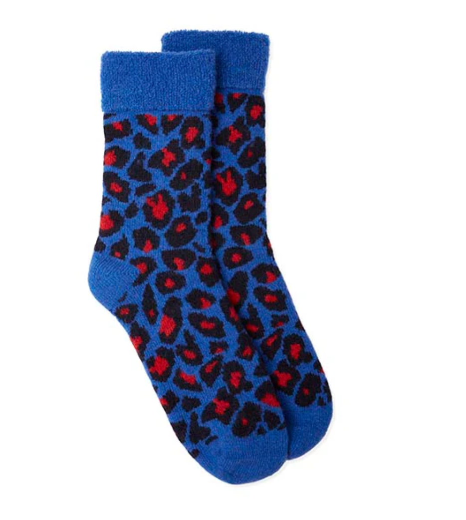 Blue leopard print wool-mix slipper socks